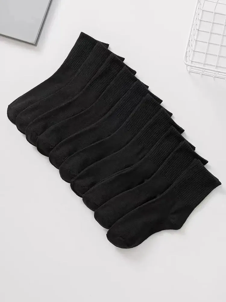 10 Pairs White Solid Color Socks for Men - High Tube Middle Stockings, Fashionable and Classical Socks Set
