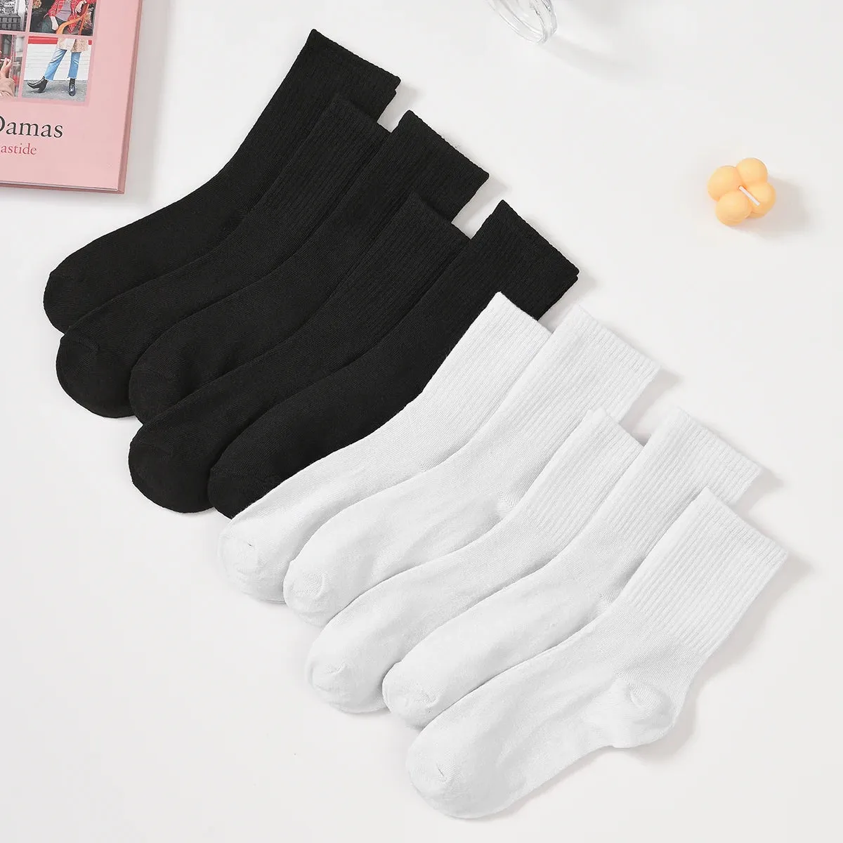10 Pairs White Solid Color Socks for Men - High Tube Middle Stockings, Fashionable and Classical Socks Set