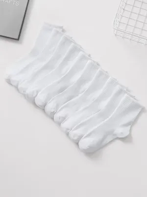 10 Pairs White Solid Color Socks for Men - High Tube Middle Stockings, Fashionable and Classical Socks Set