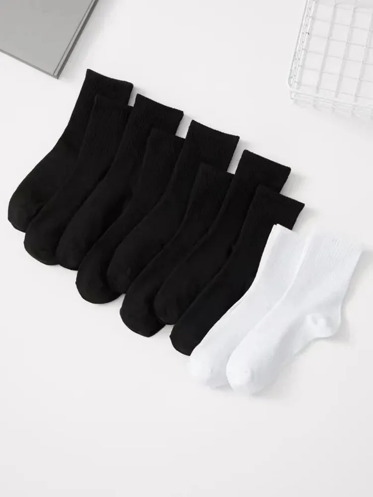 10 Pairs White Solid Color Socks for Men - High Tube Middle Stockings, Fashionable and Classical Socks Set