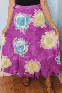 100% Fine Rayon Wrap Skirt | Tie-Dye Print ! One Size Fits Most |