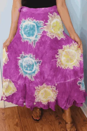 100% Fine Rayon Wrap Skirt | Tie-Dye Print ! One Size Fits Most |
