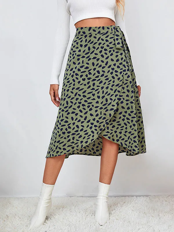 A-Line High-Low Printed Split-Front Tied Waist Skirts Bottoms