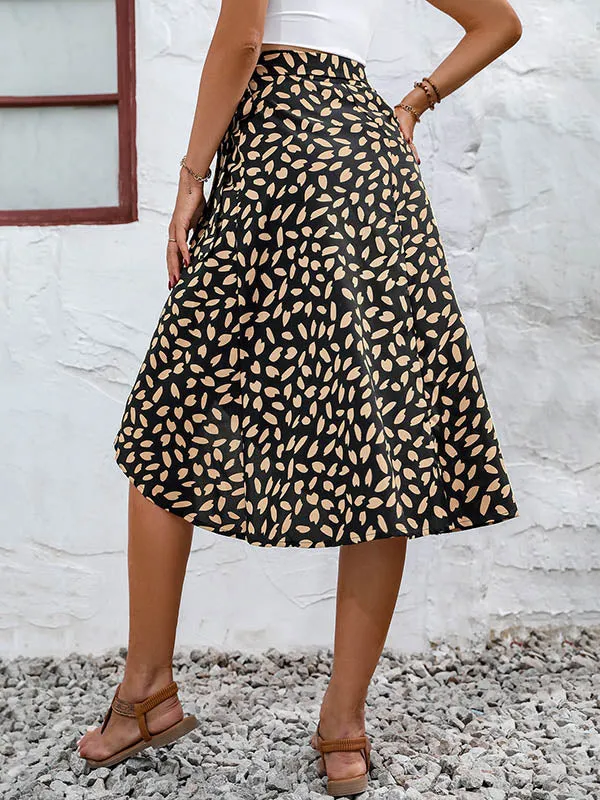 A-Line High-Low Printed Split-Front Tied Waist Skirts Bottoms