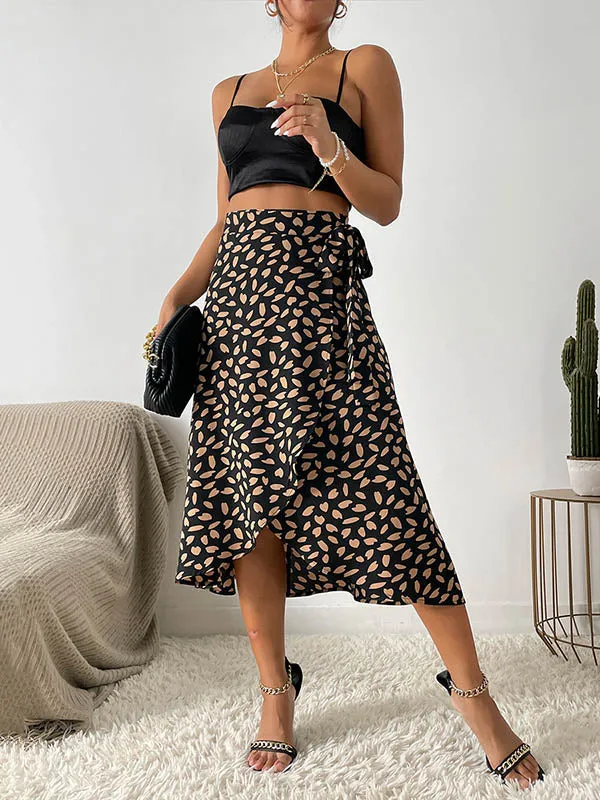 A-Line High-Low Printed Split-Front Tied Waist Skirts Bottoms