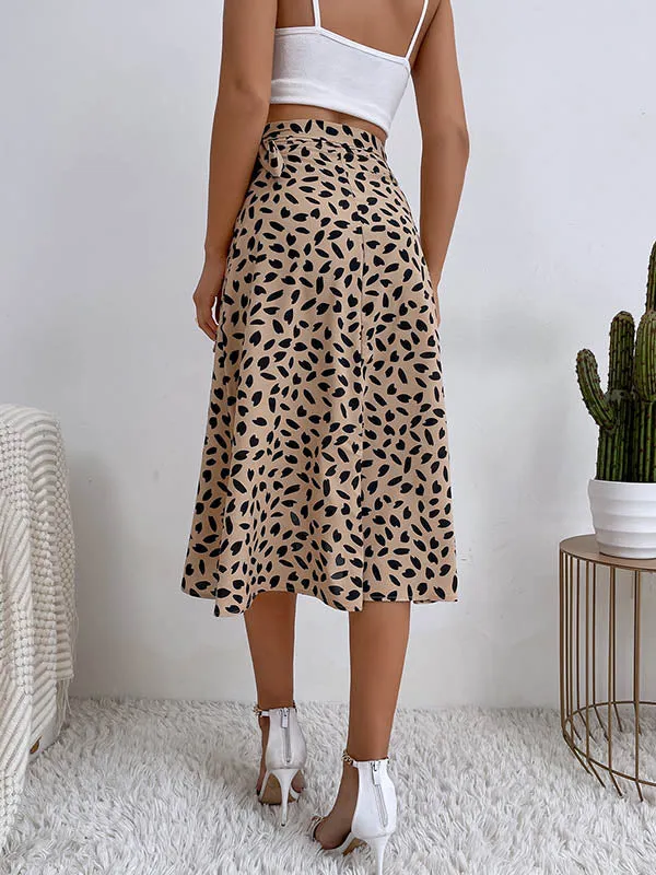 A-Line High-Low Printed Split-Front Tied Waist Skirts Bottoms