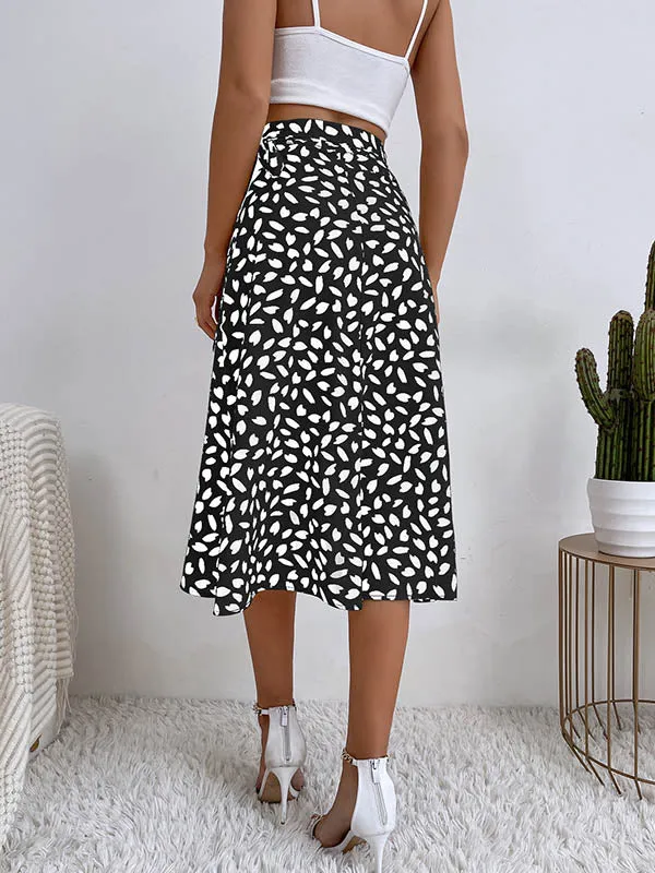 A-Line High-Low Printed Split-Front Tied Waist Skirts Bottoms
