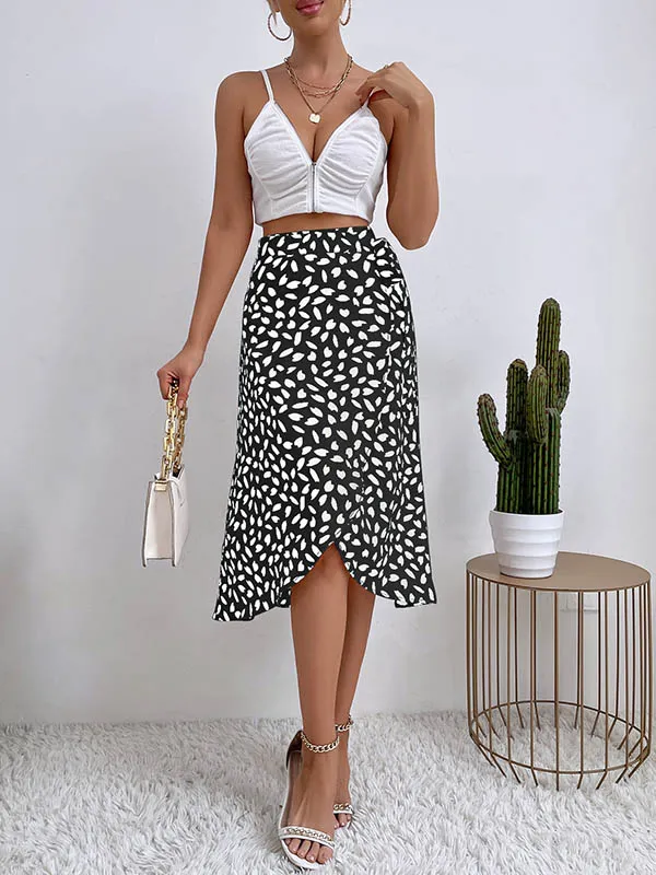 A-Line High-Low Printed Split-Front Tied Waist Skirts Bottoms