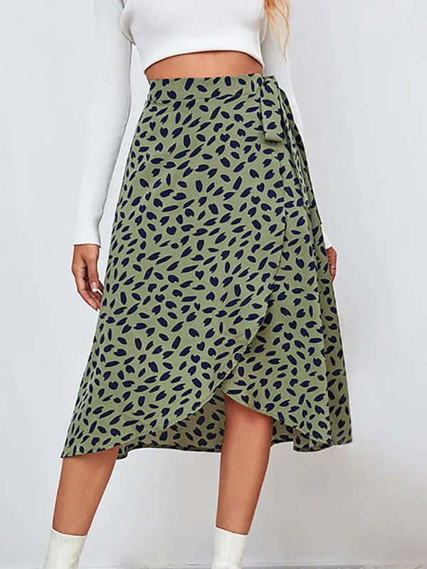 A-Line High-Low Printed Split-Front Tied Waist Skirts Bottoms