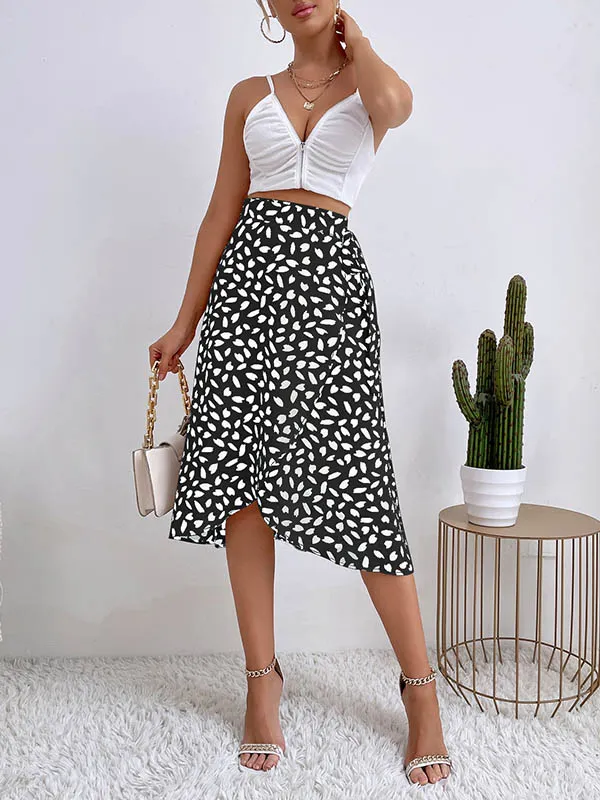 A-Line High-Low Printed Split-Front Tied Waist Skirts Bottoms