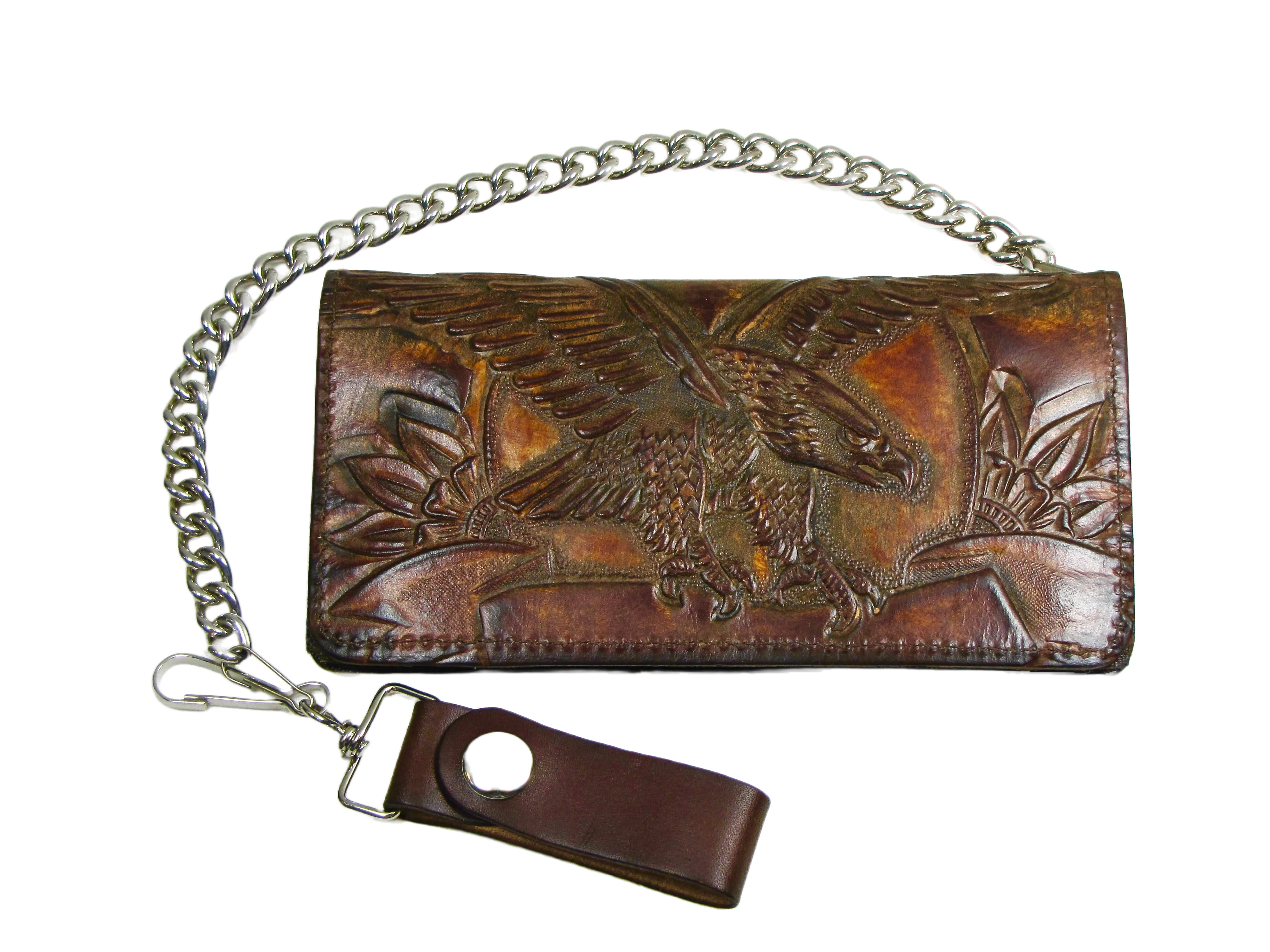 AB341-41 Antique Finish Long Bi-Fold Chain Wallet- Eagle