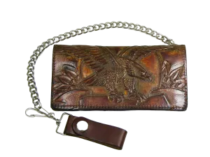 AB341-41 Antique Finish Long Bi-Fold Chain Wallet- Eagle