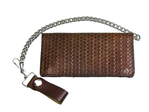 ABK341 Antique Finish Long Bi-Fold Chain Wallet- Basket Weave