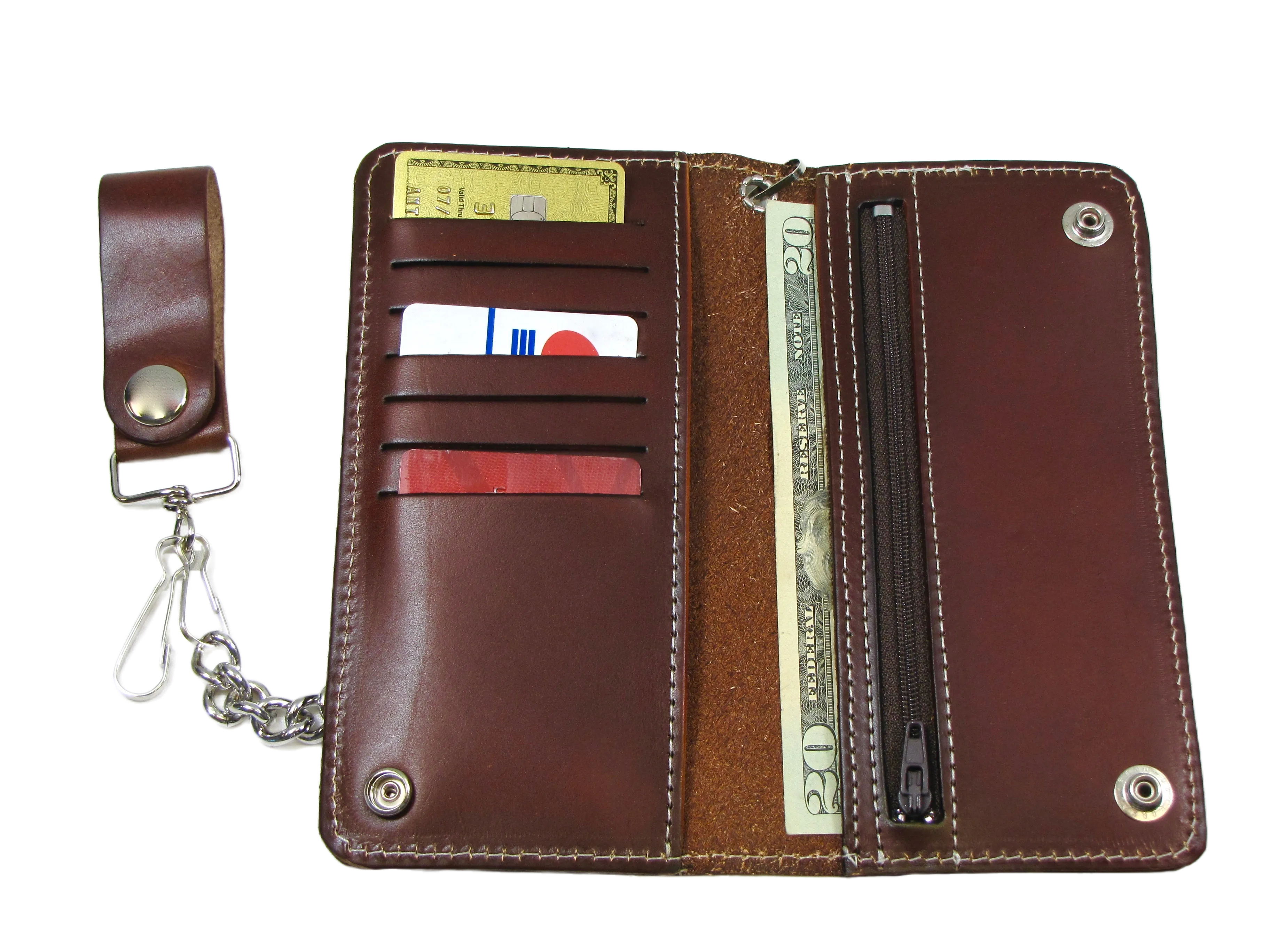 ABK341 Antique Finish Long Bi-Fold Chain Wallet- Basket Weave
