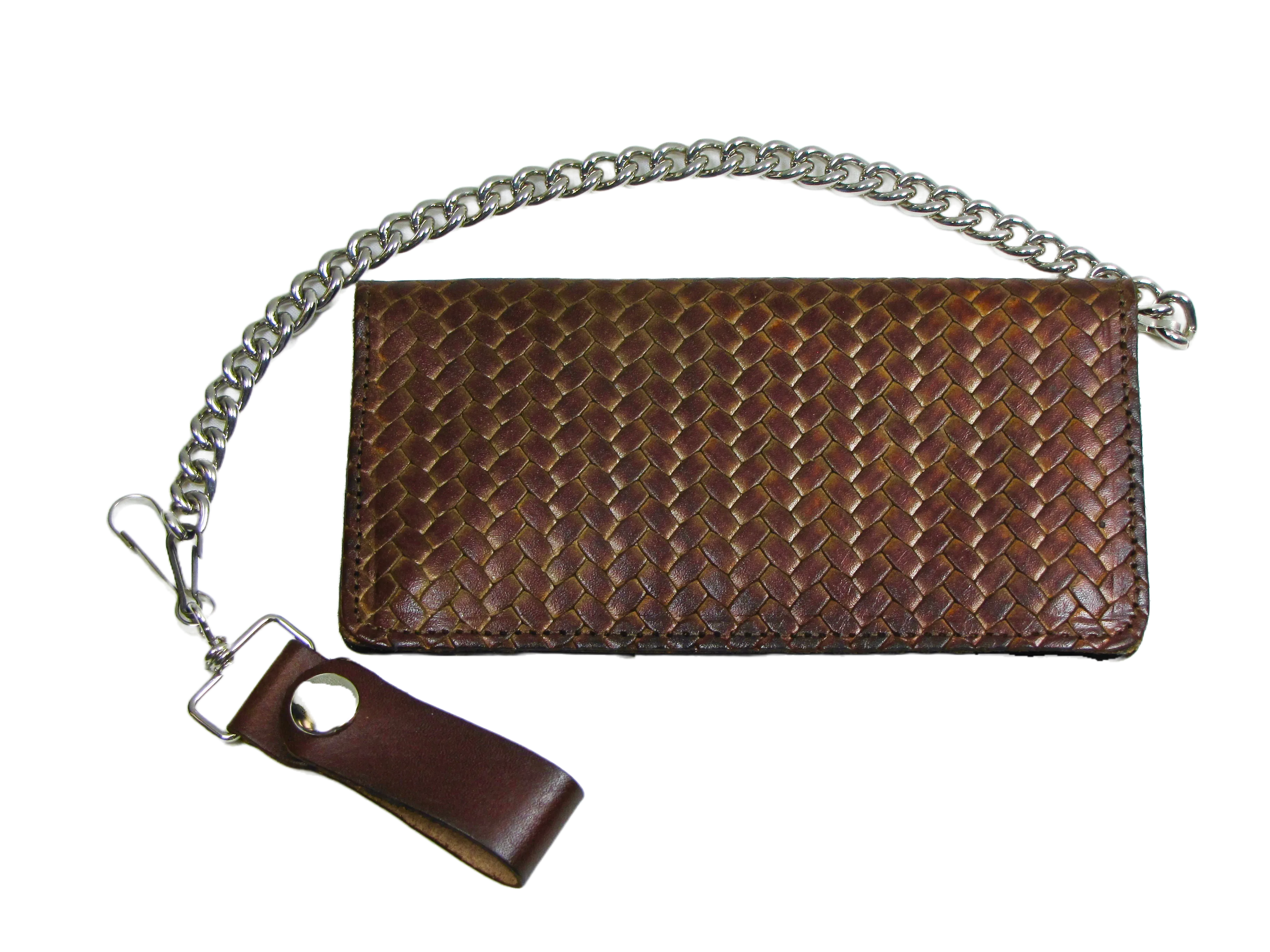 ABK341 Antique Finish Long Bi-Fold Chain Wallet- Basket Weave