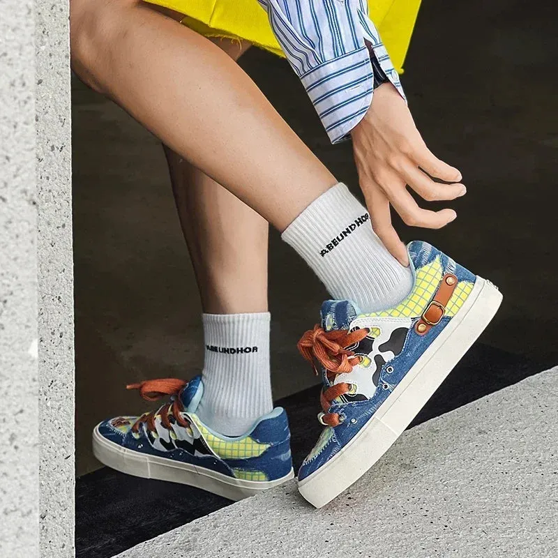 ADVBRIDGE  -  Couple Denim Skateboard Shoes for Men Women Brand Designer Thick Sole Sneakers Board Fashion Sport Platform Tennis Casual Shoes
