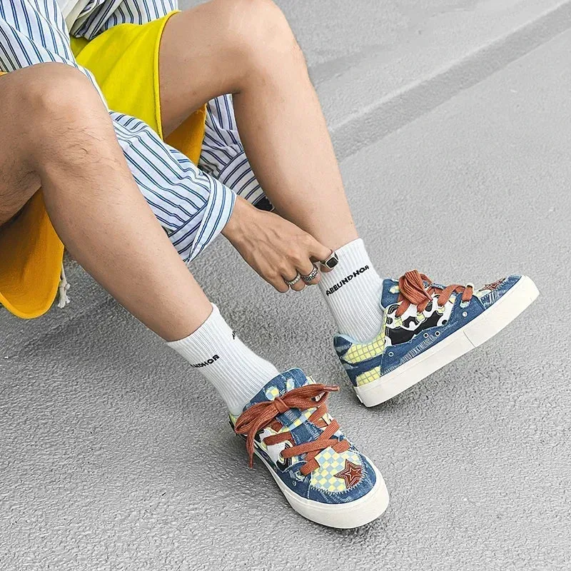 ADVBRIDGE  -  Couple Denim Skateboard Shoes for Men Women Brand Designer Thick Sole Sneakers Board Fashion Sport Platform Tennis Casual Shoes