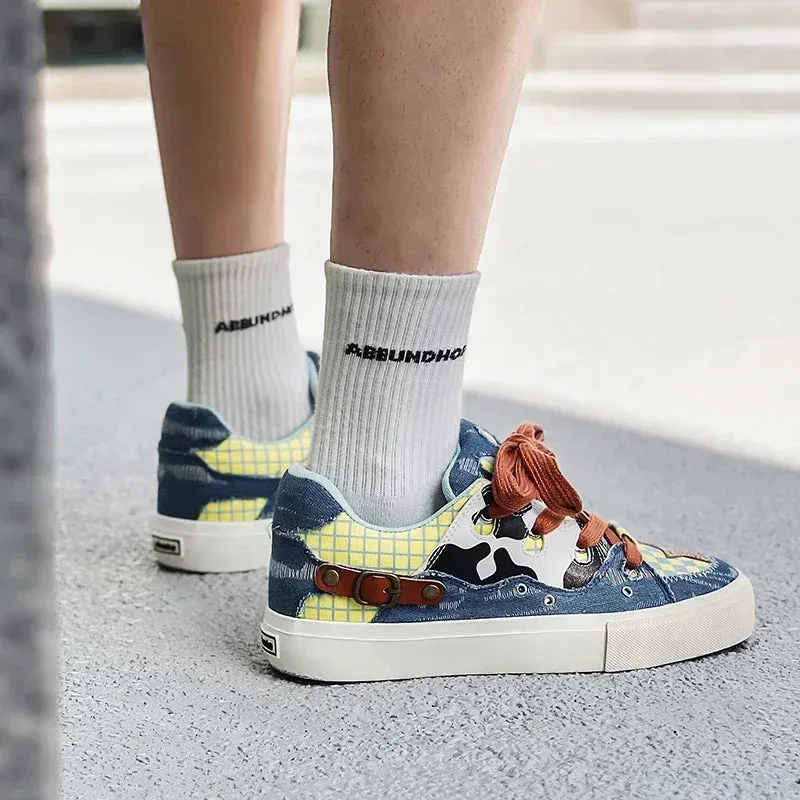 ADVBRIDGE  -  Couple Denim Skateboard Shoes for Men Women Brand Designer Thick Sole Sneakers Board Fashion Sport Platform Tennis Casual Shoes