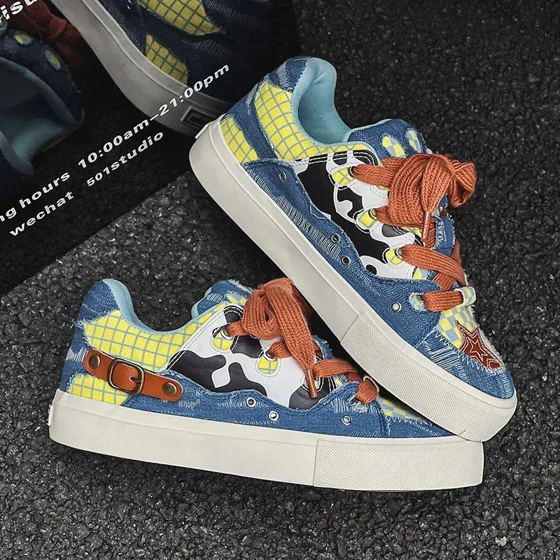 ADVBRIDGE  -  Couple Denim Skateboard Shoes for Men Women Brand Designer Thick Sole Sneakers Board Fashion Sport Platform Tennis Casual Shoes