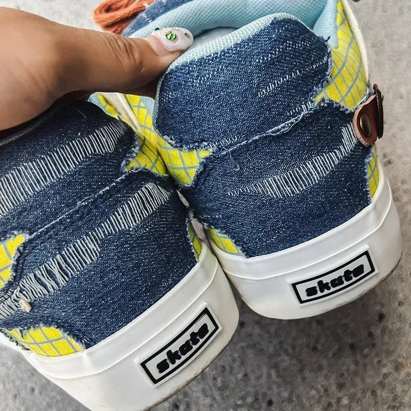 ADVBRIDGE  -  Couple Denim Skateboard Shoes for Men Women Brand Designer Thick Sole Sneakers Board Fashion Sport Platform Tennis Casual Shoes