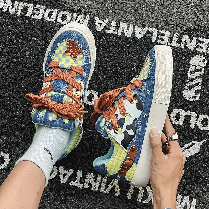 ADVBRIDGE  -  Couple Denim Skateboard Shoes for Men Women Brand Designer Thick Sole Sneakers Board Fashion Sport Platform Tennis Casual Shoes