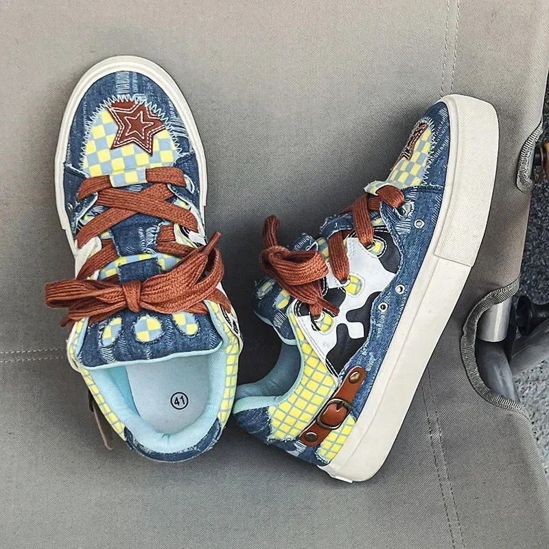 ADVBRIDGE  -  Couple Denim Skateboard Shoes for Men Women Brand Designer Thick Sole Sneakers Board Fashion Sport Platform Tennis Casual Shoes
