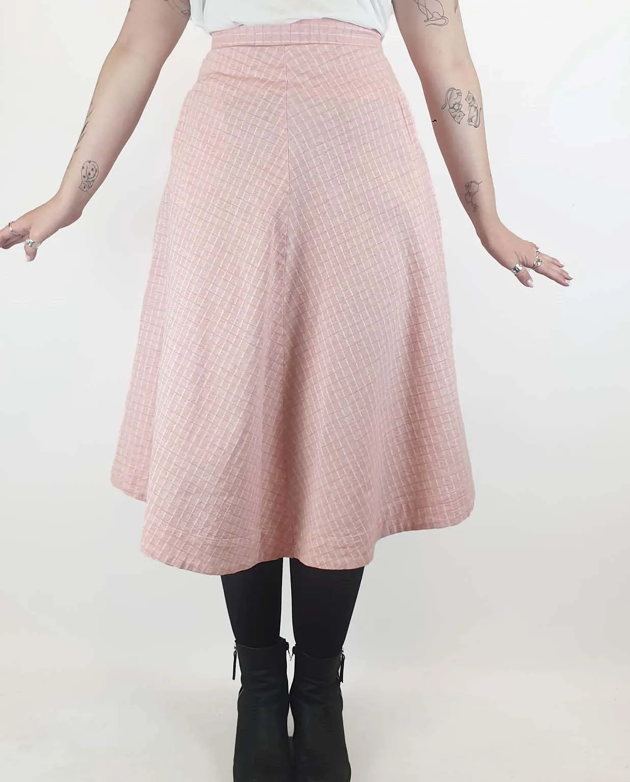 Alpha 60 pink and white striped A-line skirt size M (best fits size 12)