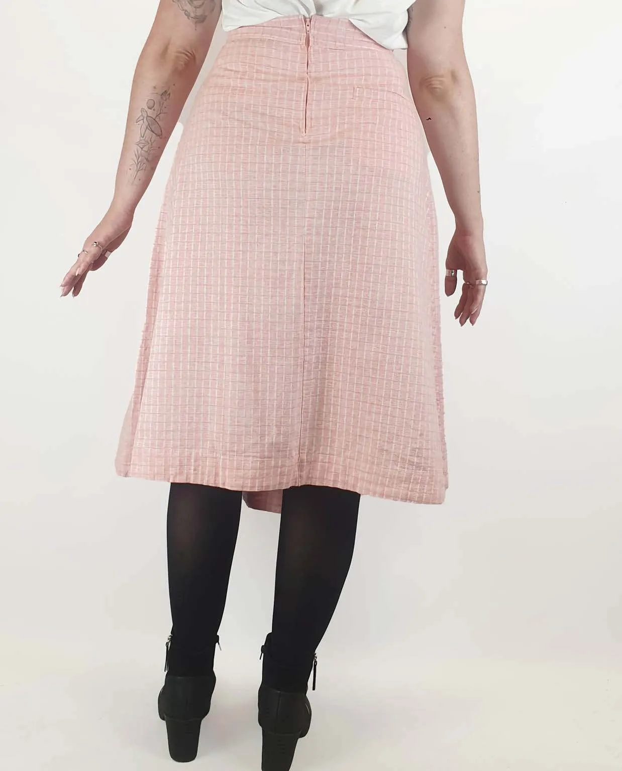 Alpha 60 pink and white striped A-line skirt size M (best fits size 12)