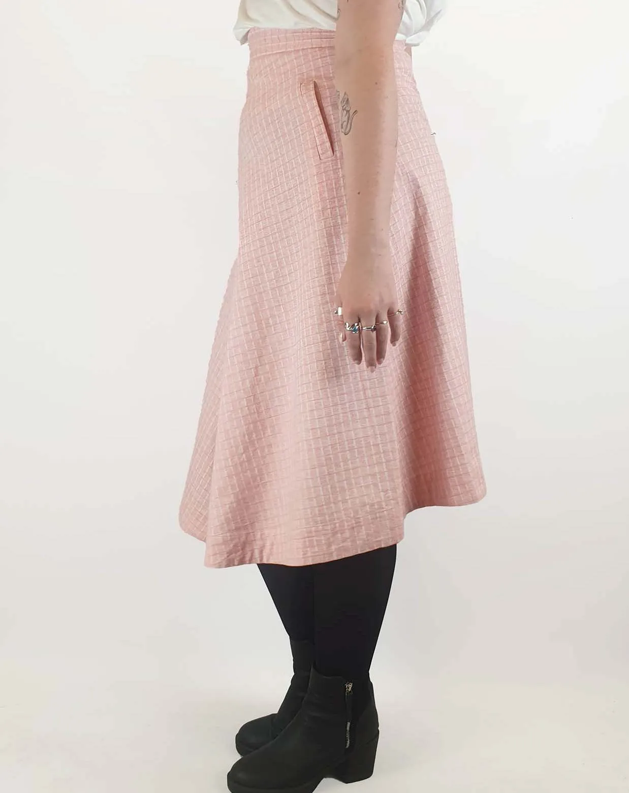 Alpha 60 pink and white striped A-line skirt size M (best fits size 12)