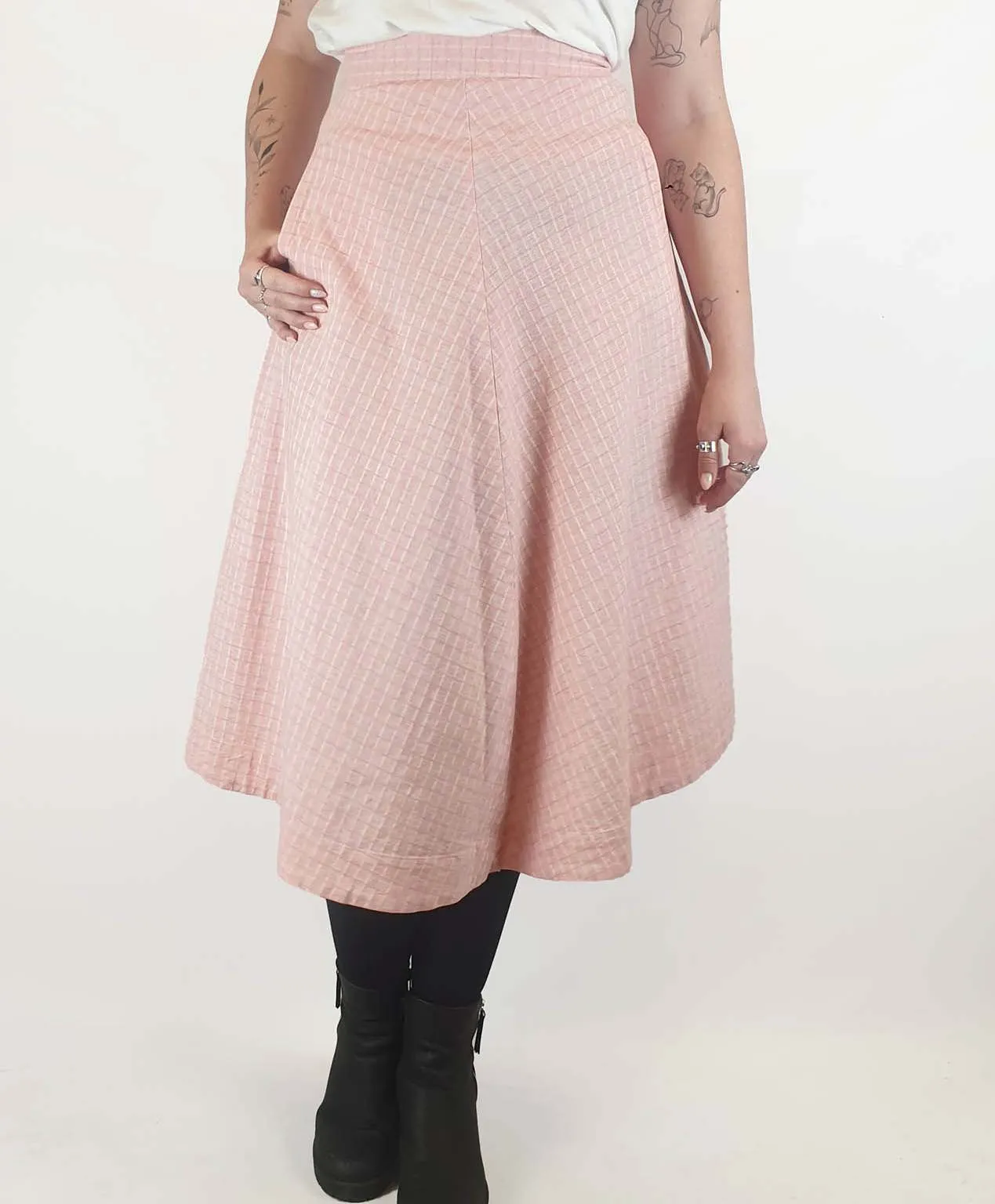 Alpha 60 pink and white striped A-line skirt size M (best fits size 12)
