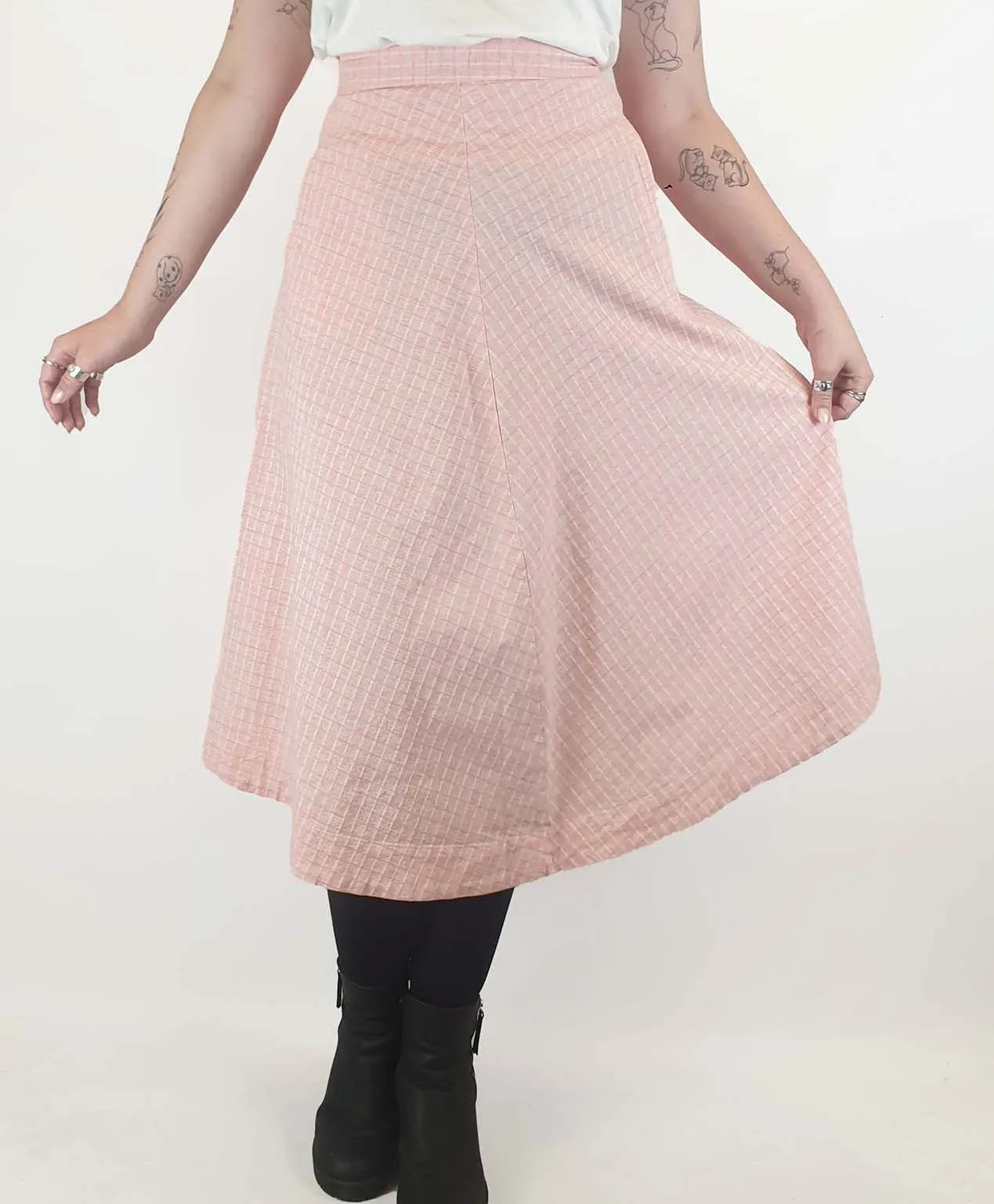 Alpha 60 pink and white striped A-line skirt size M (best fits size 12)
