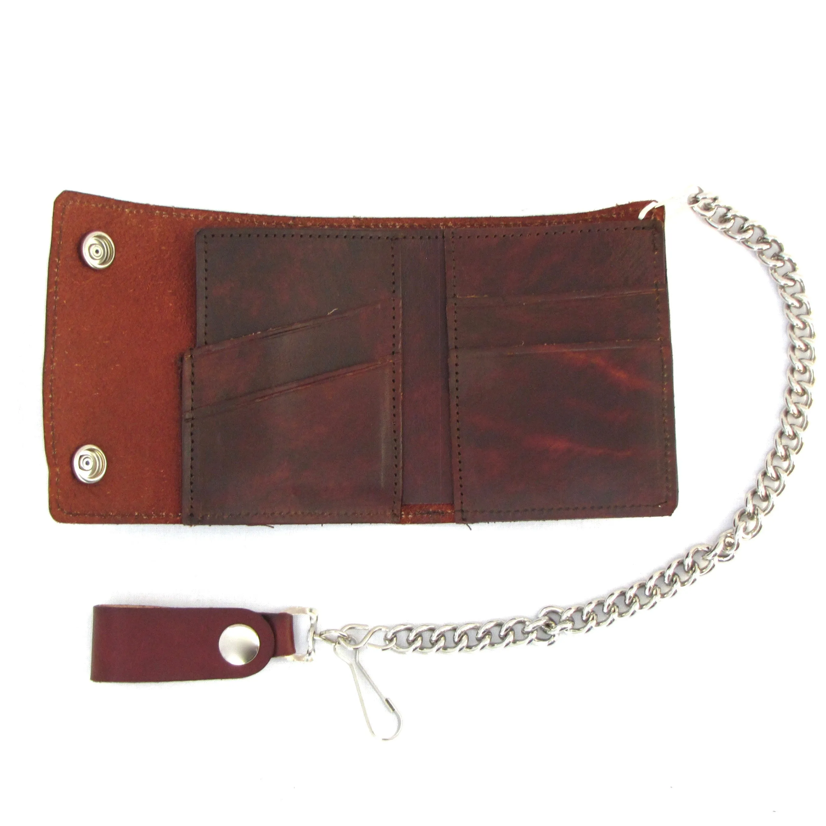 AUB336  Antique Finish Bi-Fold Wallet w/ Chain w/ Buffalo Nickel Snaps