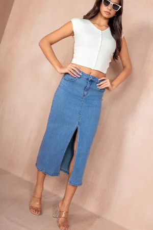 Aubree Blue Denim Midi Skirt