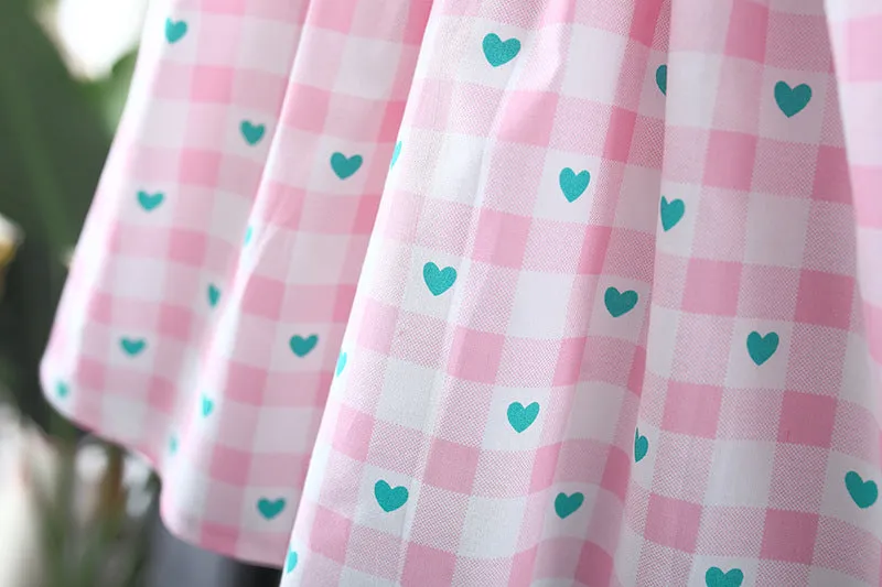 Baby Girls Cute Plaid Dress With Hat - Pink, Green