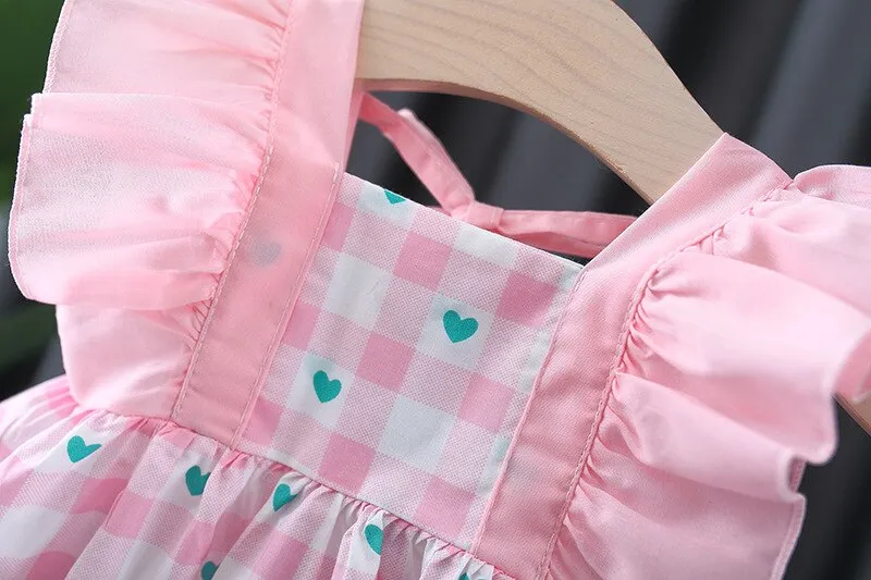 Baby Girls Cute Plaid Dress With Hat - Pink, Green