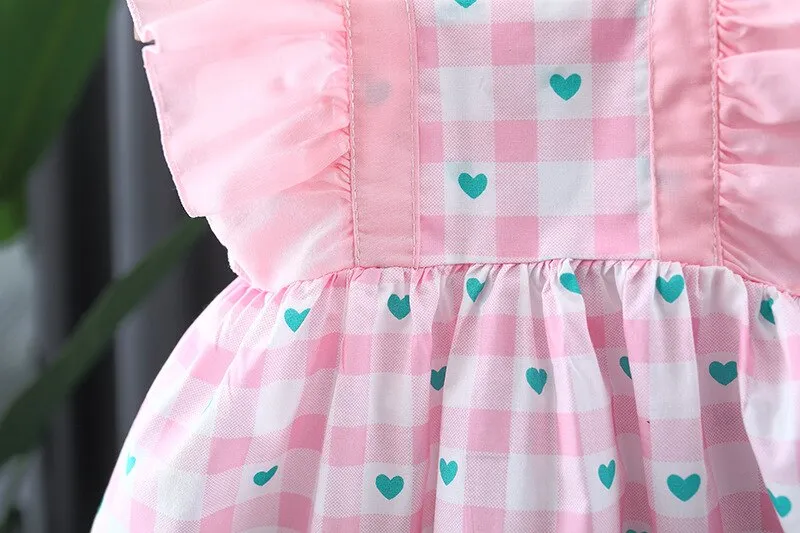 Baby Girls Cute Plaid Dress With Hat - Pink, Green