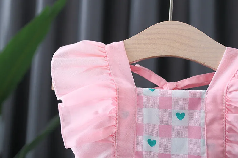 Baby Girls Cute Plaid Dress With Hat - Pink, Green