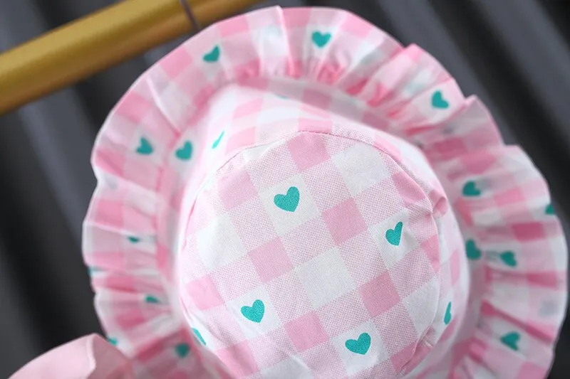 Baby Girls Cute Plaid Dress With Hat - Pink, Green