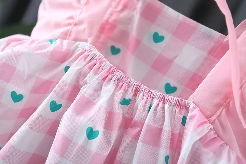 Baby Girls Cute Plaid Dress With Hat - Pink, Green