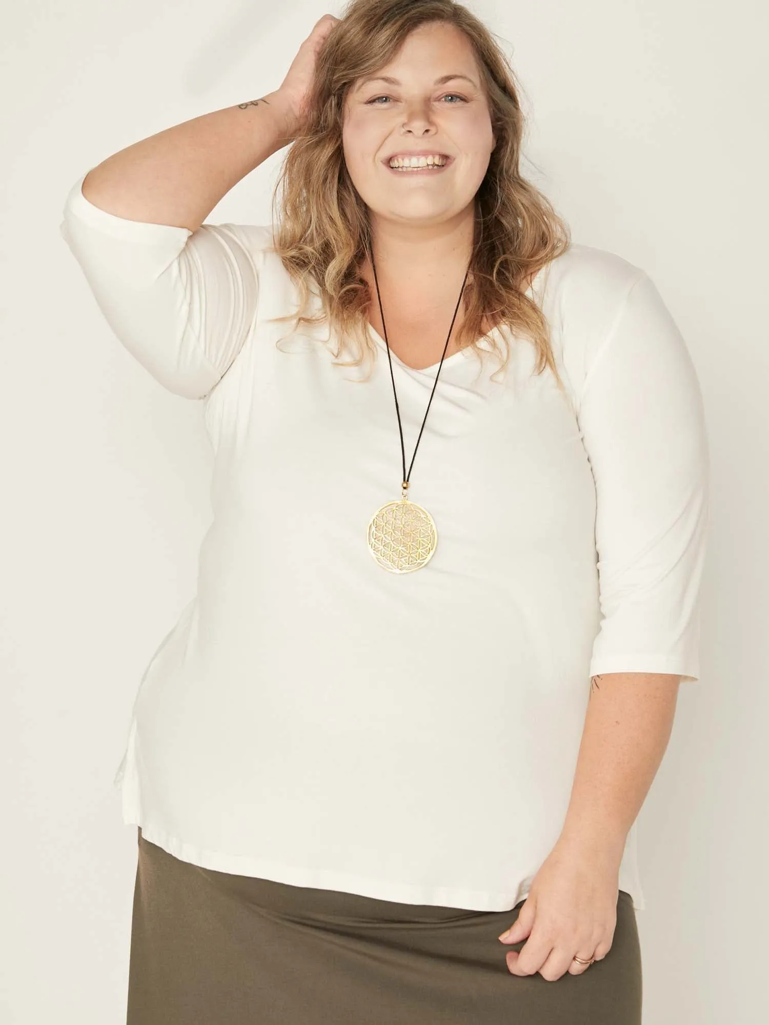 Bamboo Mid Sleeve T Shirt - Cream