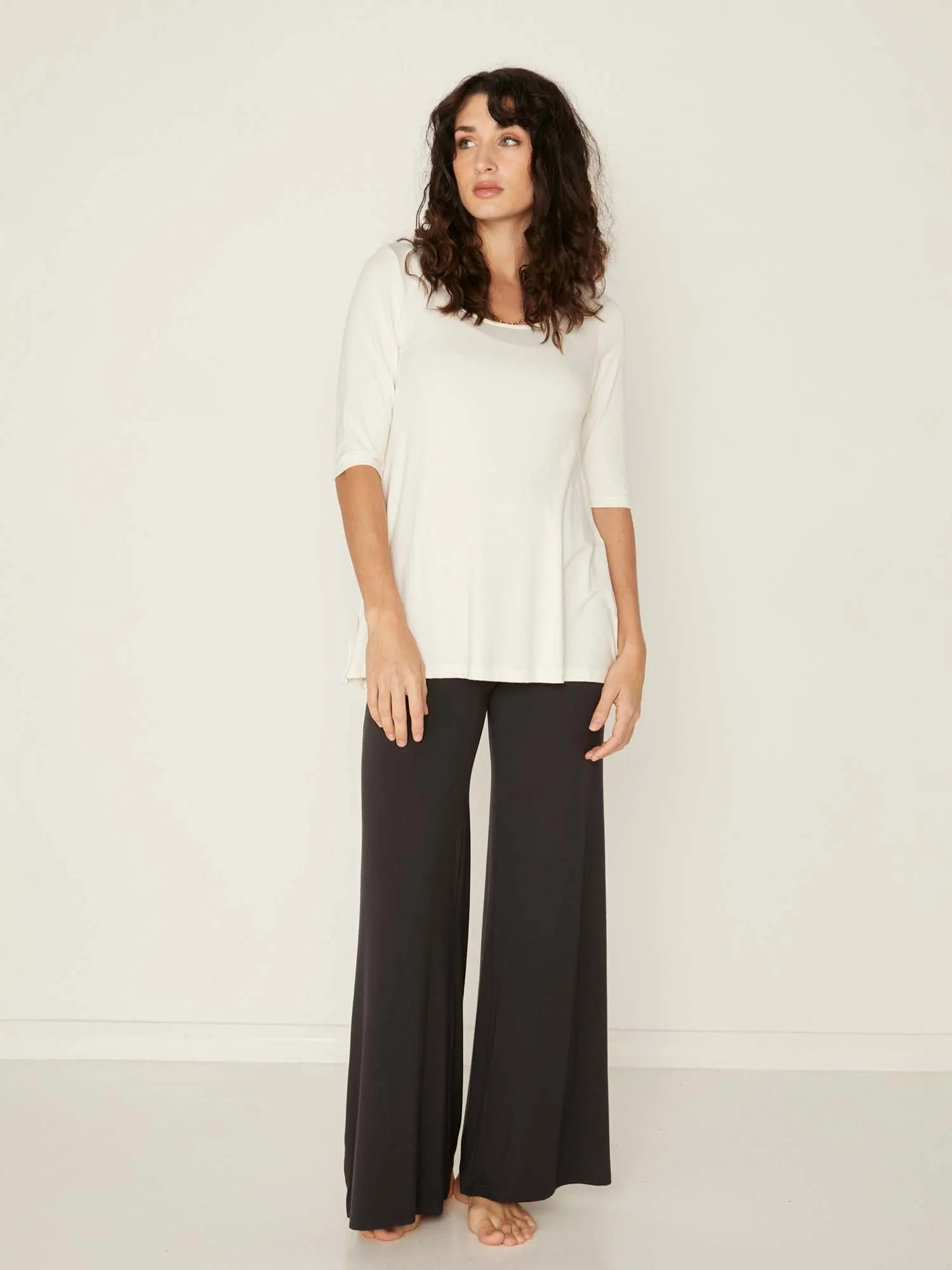 Bamboo Mid Sleeve T Shirt - Cream