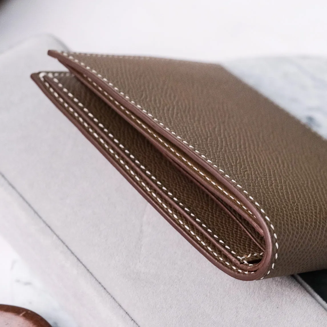 Bespoke Bifold Wallet in Taupe Epsom