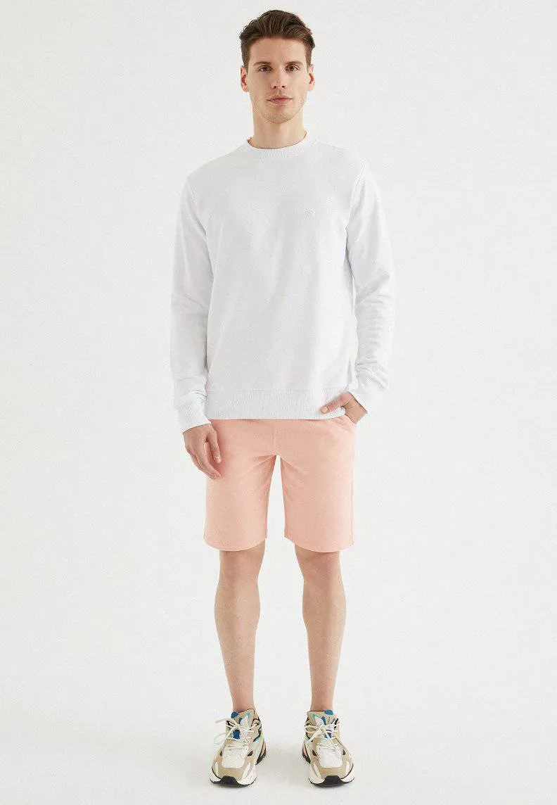 Beyaz Bisiklet Yaka Pamuklu Regular Fit Erkek Sweatshirt CORE O NECK