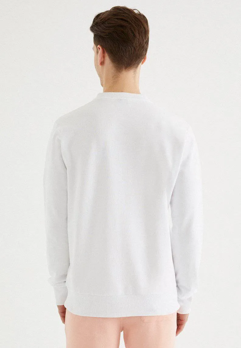 Beyaz Bisiklet Yaka Pamuklu Regular Fit Erkek Sweatshirt CORE O NECK