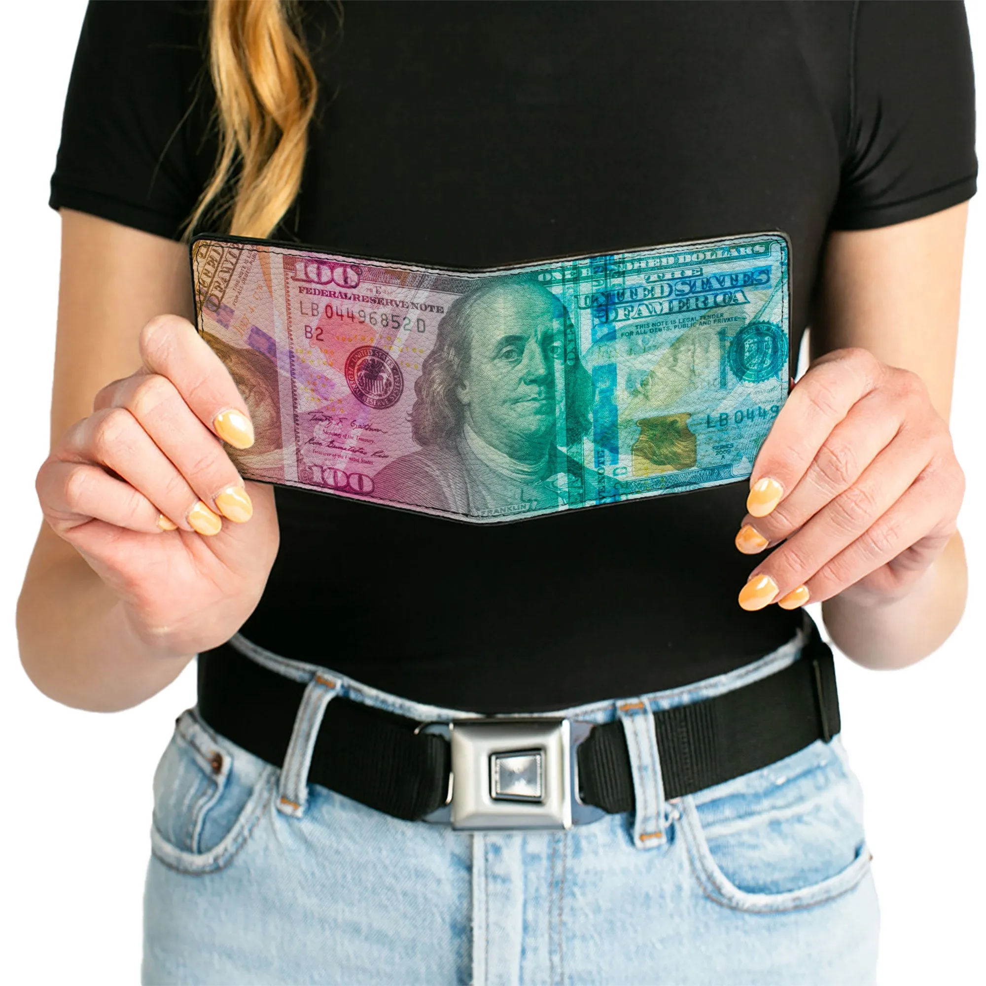 Bi-Fold Wallet - 100 Dollar Bill Series 2009 Stacked Multi Color