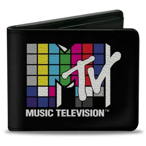 Bi-Fold Wallet - MTV Music Television Puzzle Cube Logo Black/Multi Color