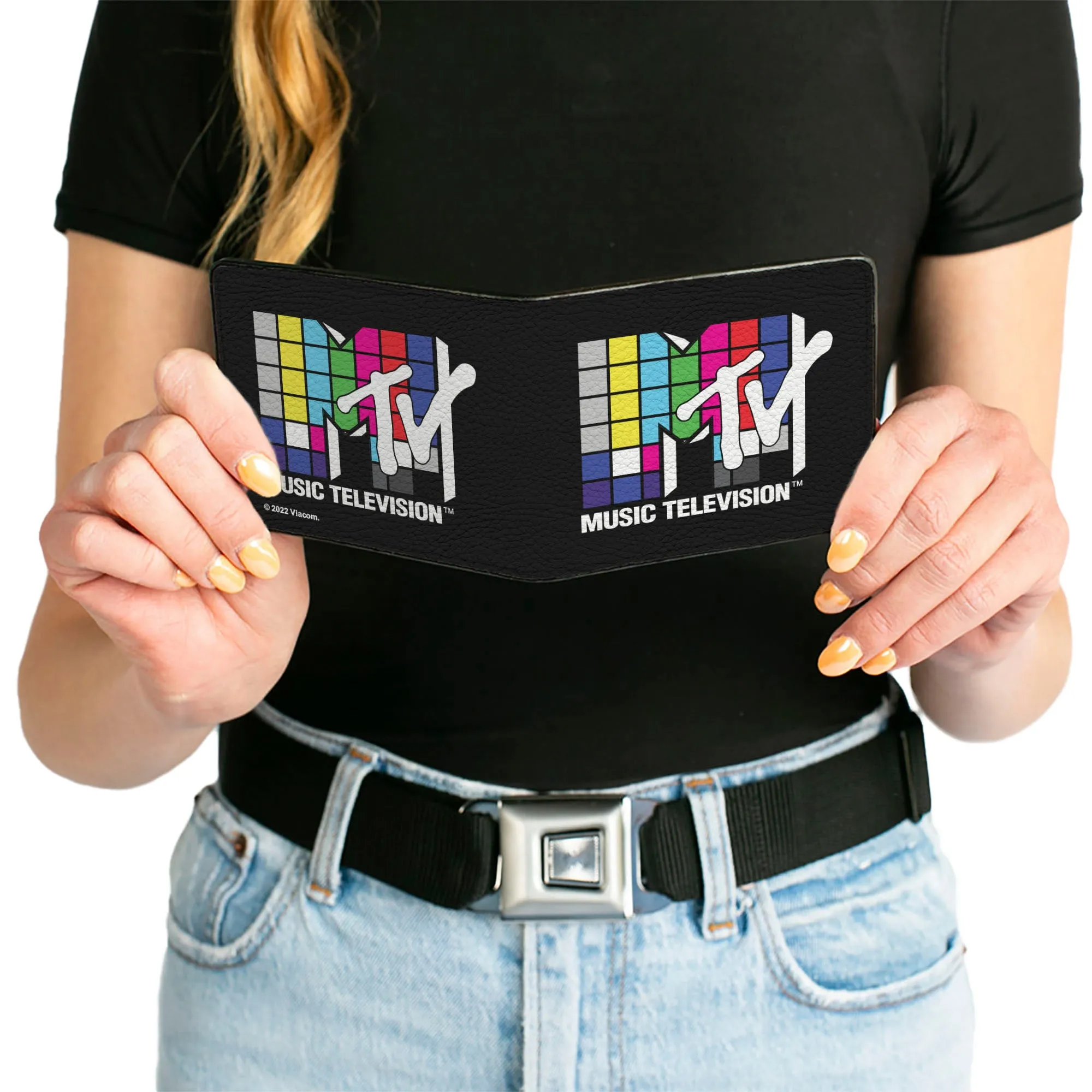 Bi-Fold Wallet - MTV Music Television Puzzle Cube Logo Black/Multi Color