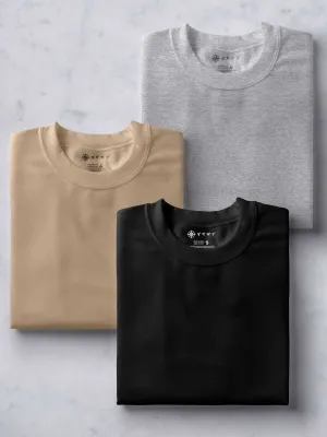 Black, Beige & Light Grey Combo T shirt | Pack of 3