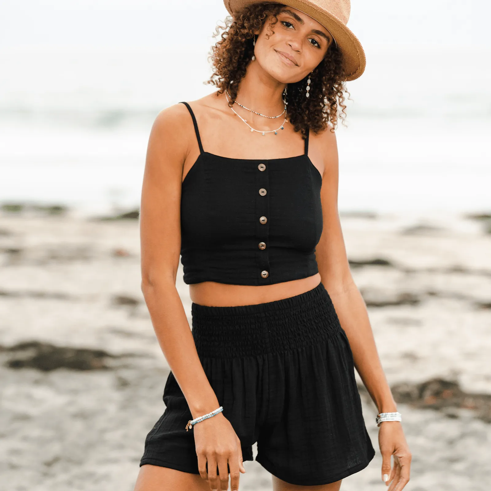 Black Cotton Crop Top & Shorts Lounge Set