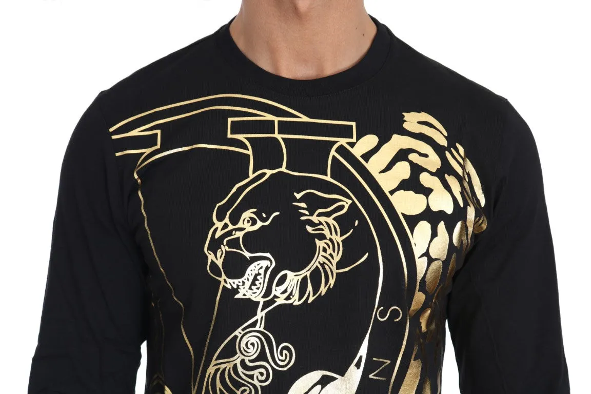 Black Cotton Gold Tiger Crewneck Pullover